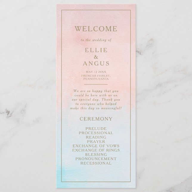 Summer Sunset Watercolor Hochzeitsprogramm Programm (Vorderseite)