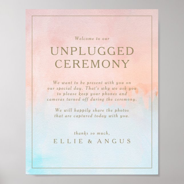 Summer Sunset Watercolor Unplugged Zeremonie-Zeich Poster (Vorne)