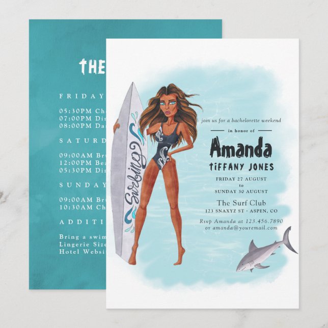 Summer Surf Beach Bachelorette Wochenende Einladun Einladung (Vorne/Hinten)