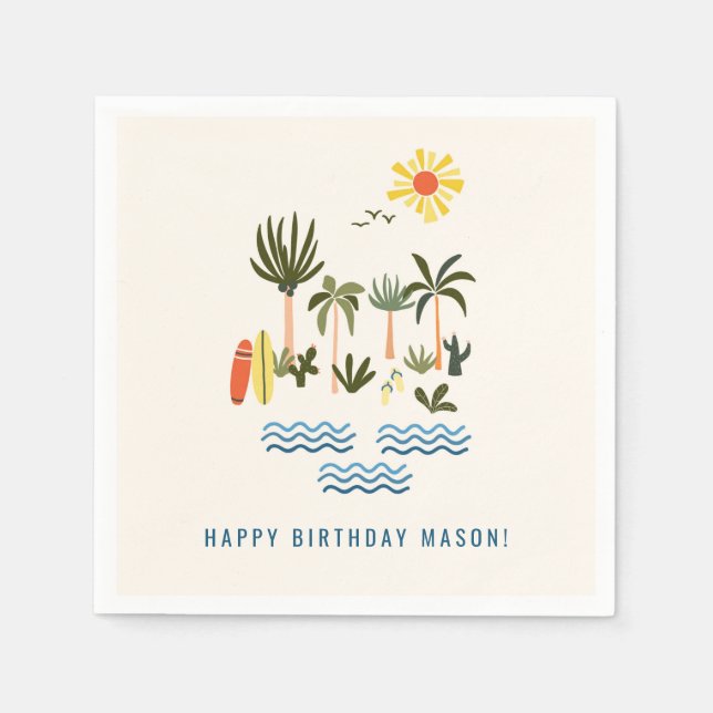 Summer Surf Geburtstagsparty Napkins Serviette (Vorderseite)
