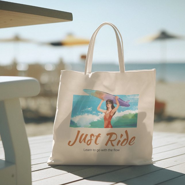 Summer Surfer Beach Girl Jumbo Stoffbeutel (hello summer, beach tote bag, vacation tote bag, school tote bag, colorful typography, gift for her)