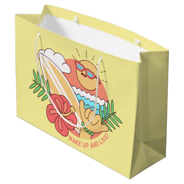 Summer Surfer große Geschenktasche Geschenktüte (Rückseite Schrägansicht)