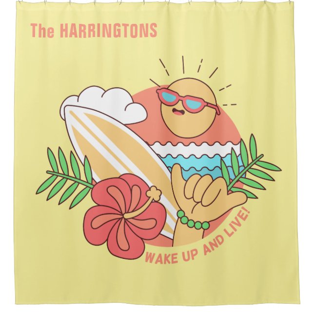 Summer Surfer individuelle Name Duschvorhang (Vorderseite)