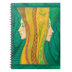 Summer, surreal art, forest fantasy green & yellow notizblock