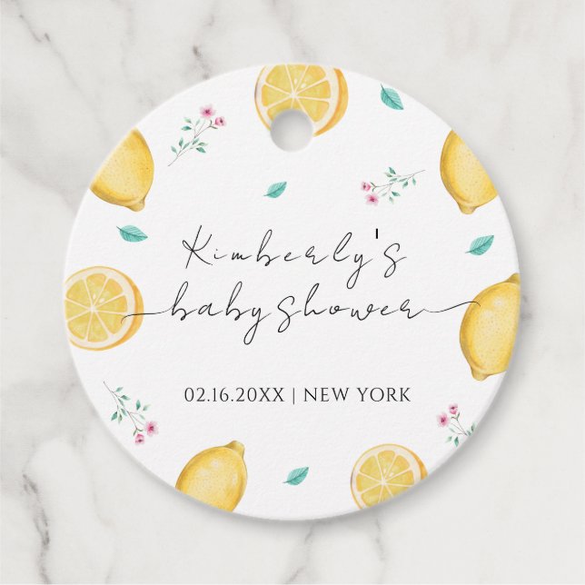 Summer Sweet Lemon Citrus Fruit Baby Dusche Geschenkanhänger (Vorderseite)