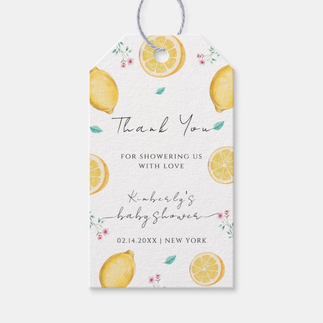 Summer Sweet Lemon Citrus Fruit Baby Dusche Geschenkanhänger (Vorderseite)