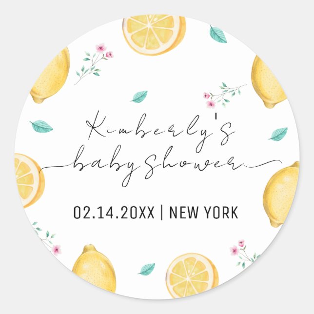 Summer Sweet Lemon Citrus Fruit Baby Dusche Runder Aufkleber (Vorderseite)