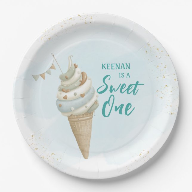 Summer Sweet One Icecream First Birthday  Pappteller (Vorderseite)
