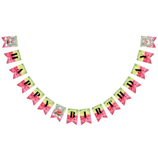 Summer Sweet Watermelon Geburtstag 3 Foto Wimpelkette (Alle)