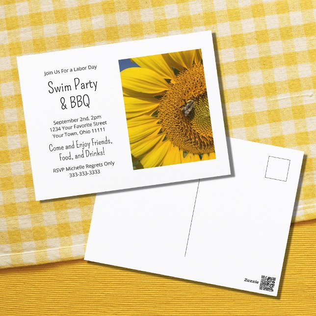Summer Swim Party Barbecue Sonnenblume Einladung Postkarte (Von Creator hochgeladen)