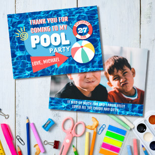 Summer Swimming Pool Party Tropical Birthday Blue Dankeskarte