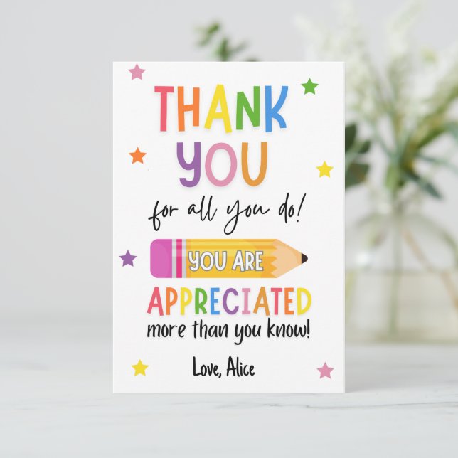 Summer Teacher Wertschätzung Vielen Dank Dankeskarte (Stehend Vorderseite)