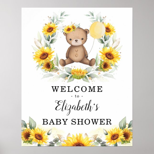 Summer Teddy Bear Sonnenblumenkranz Begrüßungskind Poster (Vorne)