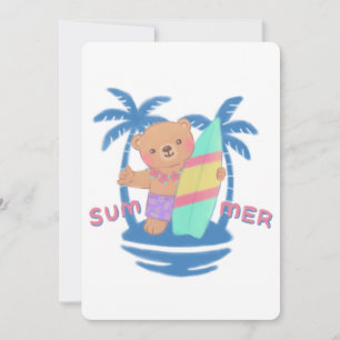 Summer Teddy Bear Surfer in Hawaii Dankeskarte