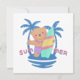 Summer Teddy Bear Surfer in Hawaii Dankeskarte