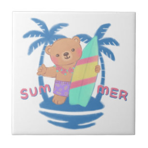 Summer Teddy Bear Surfer in Hawaii Fliese