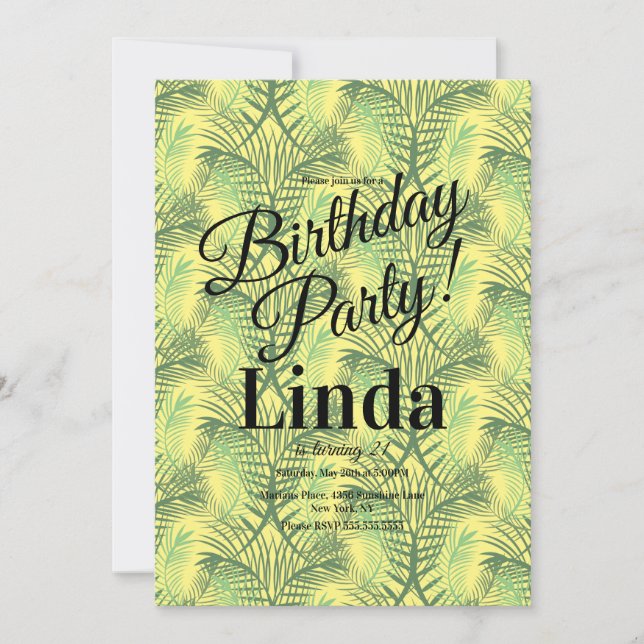 Summer Themed Palmen Tree Leaf Grünes Dschungel In Einladung (Vorderseite)