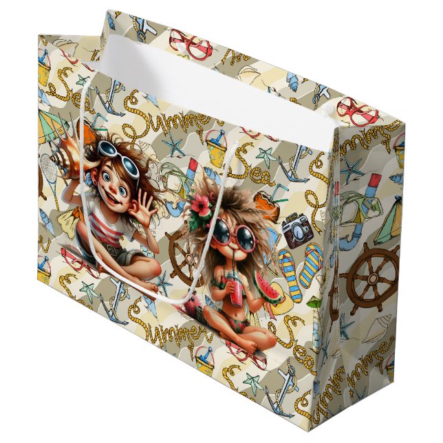 Summer Time Fun Wrapping Paper Große Geschenktüte (Vorderseite Schrägansicht)