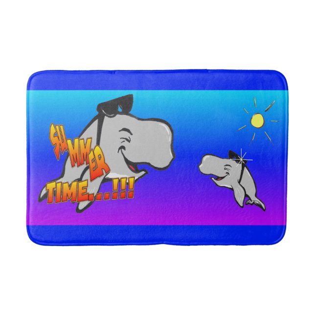 Summer Time Whales Cartoon Bathmat Badematte (Vorderseite)