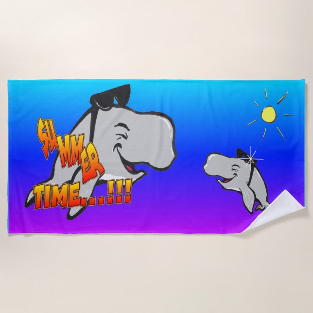 Summer Time Whales Cartoon Beach Handtuch (Vorderseite)
