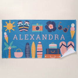 Summer Travel Thema Niedlich Blue Personalisiert Strandtuch