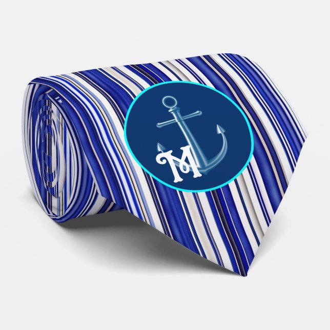 Summer trendy Navy Blue Boat Stripes Collection Krawatte (Gerollt)