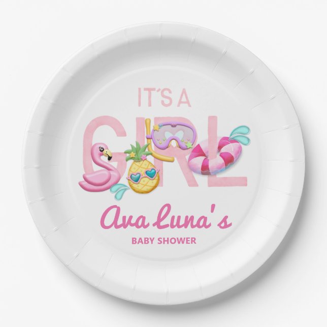 Summer Tropical Beach Girl Baby Dusche Pappteller (Vorderseite)