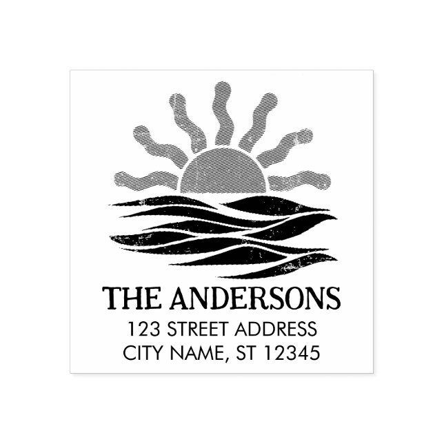 Summer Tropical Beach Sunset Custom Return Addres Gummistempel (Prägung)