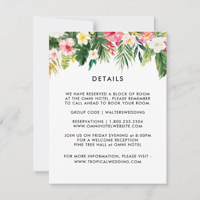 Summer Tropical Blätter Wedding Details Cards RSVP Karte (Vorderseite)