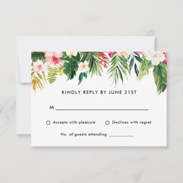 Summer Tropical Blätter Wedding RSVP Antwortkarte (Vorderseite)