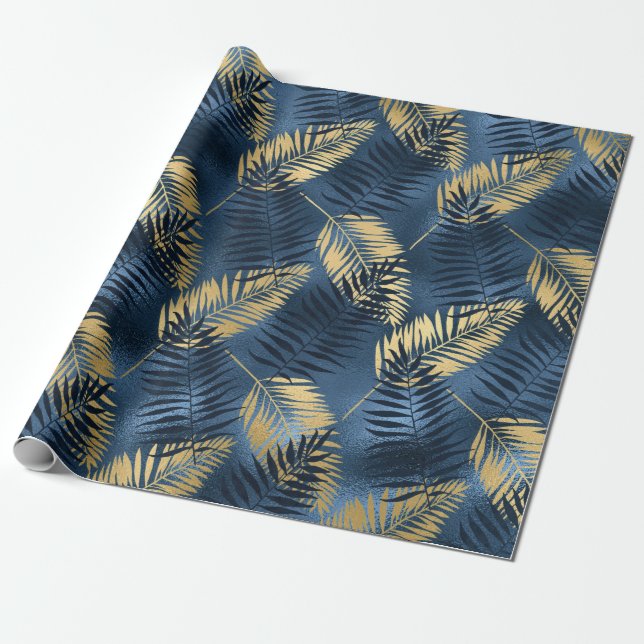 Summer Tropical Blue Palm Blätter Muster Geschenkpapier (Ungerollt)