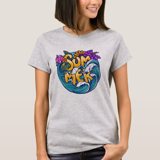 Summer Tropical Blume Beach Ocean Waves hell T-Shirt (Vorderseite)