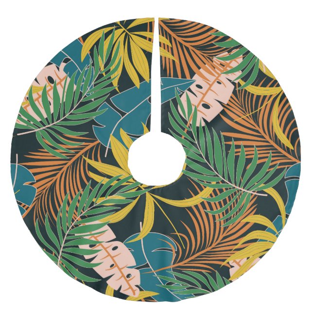 Summer Tropical Bright Pflanze Muster Polyester Weihnachtsbaumdecke (Vorderseite)
