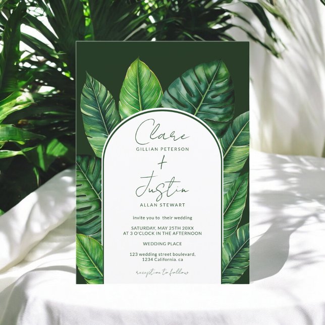 Summer Tropical dark Greenerity Wedding Foto Einladung (Summer Tropical dark Greenery Wedding Photo Invitation)