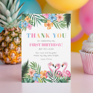 Summer Tropical Flamingo Kinder erster 1. Geburtst Dankeskarte