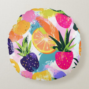 Summer Tropical Fruit Fiesta Rundes Kissen