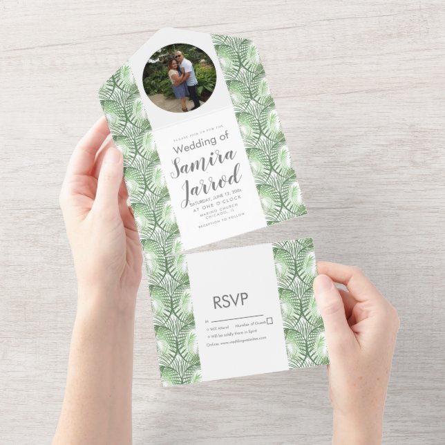Summer Tropical Greenerenerity Palm Foto Hochzeit All In One Einladung (Abreißen)
