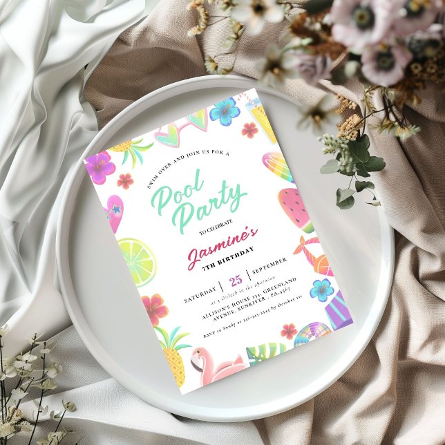 Summer Tropical Kids Pool Geburtstagsparty Einladung (Von Creator hochgeladen)