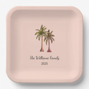 Summer Tropical Palm Trees Pool Party Rosa Pappteller