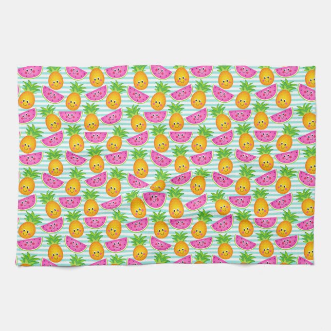 Summer Tropical Pineapse & Watermelon Muster Geschirrtuch (Horizontal)