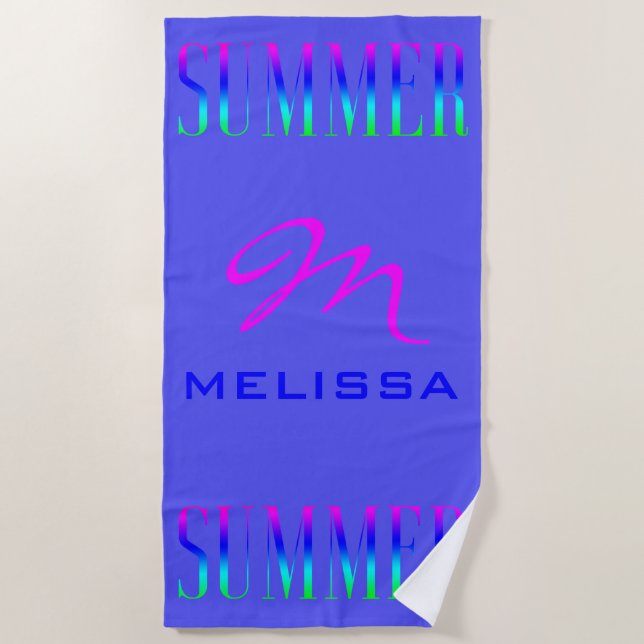 Summer Typografy Pink Blue Turquoise Individuelle  Strandtuch (Vorderseite)