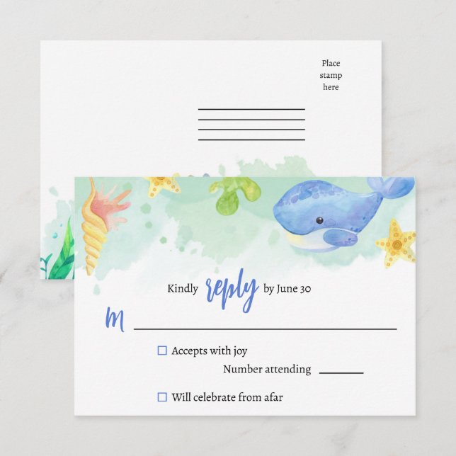 Summer under the Sea Baby Shower UAWG Antwort Begleitkarte (Vorne/Hinten)