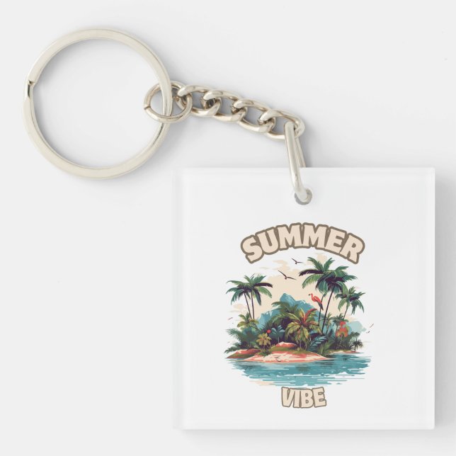 Summer Vibe Tropical Island Illustration Schlüsselanhänger (Vorderseite)