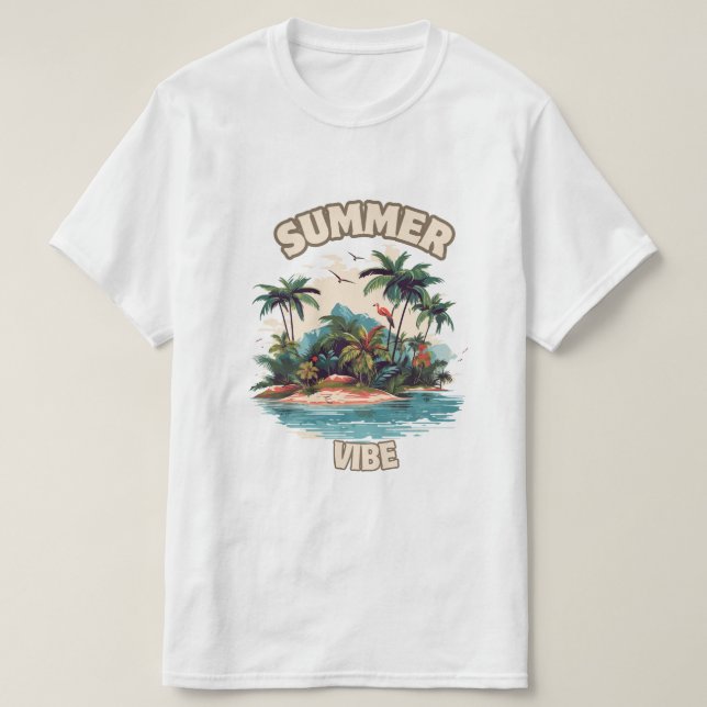 Summer Vibe Tropical Island Illustration T-Shirt (Design vorne)
