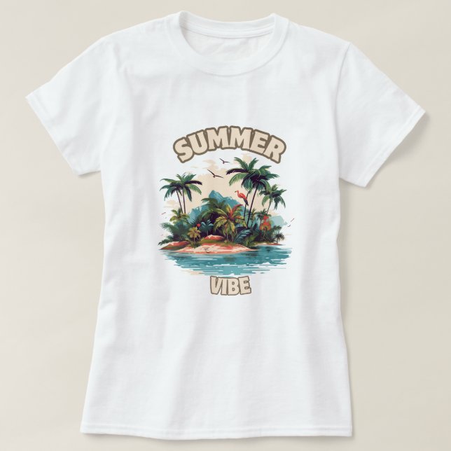Summer Vibe Tropical Island Illustration T-Shirt (Design vorne)