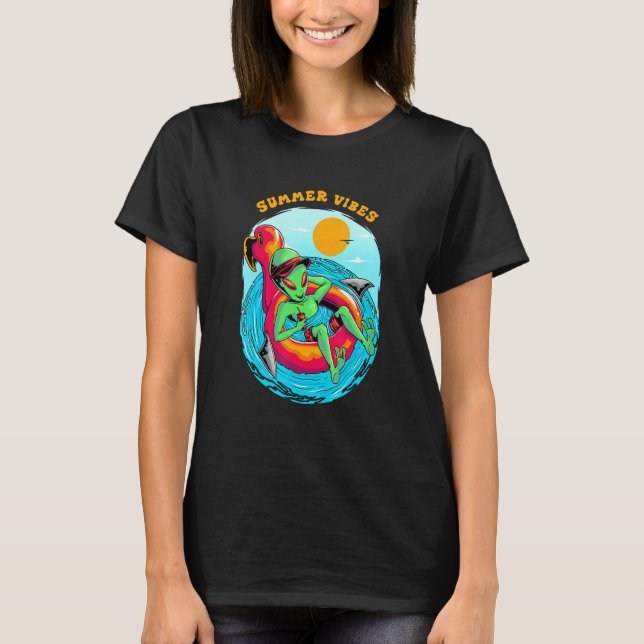 Summer Vibes Alien Resting in the Beach Vacation B T-Shirt (Vorderseite)
