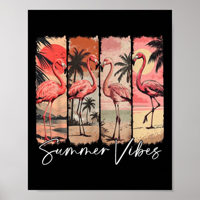 Summer Vibes Beach Pink Flamingo Palm Tree Sommer Poster (Vorne)