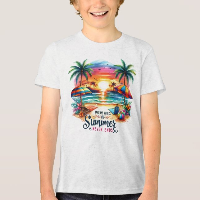 Summer Vibes Brushstroke Beach Sunset-34626 Tri-Blend Shirt (Vorderseite)