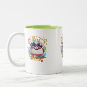 Summer Vibes Cat Niedlich in Sonnenbrille Zweifarbige Tasse