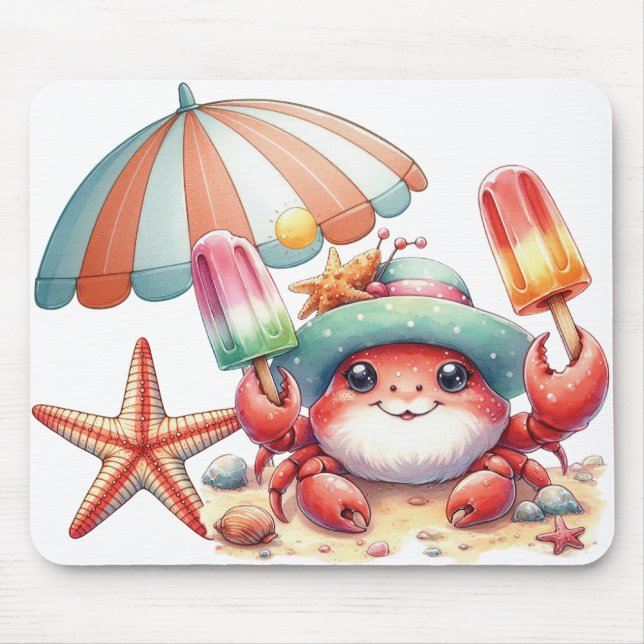 Summer Vibes Crab mit Popsicles Mousepad (Vorne)
